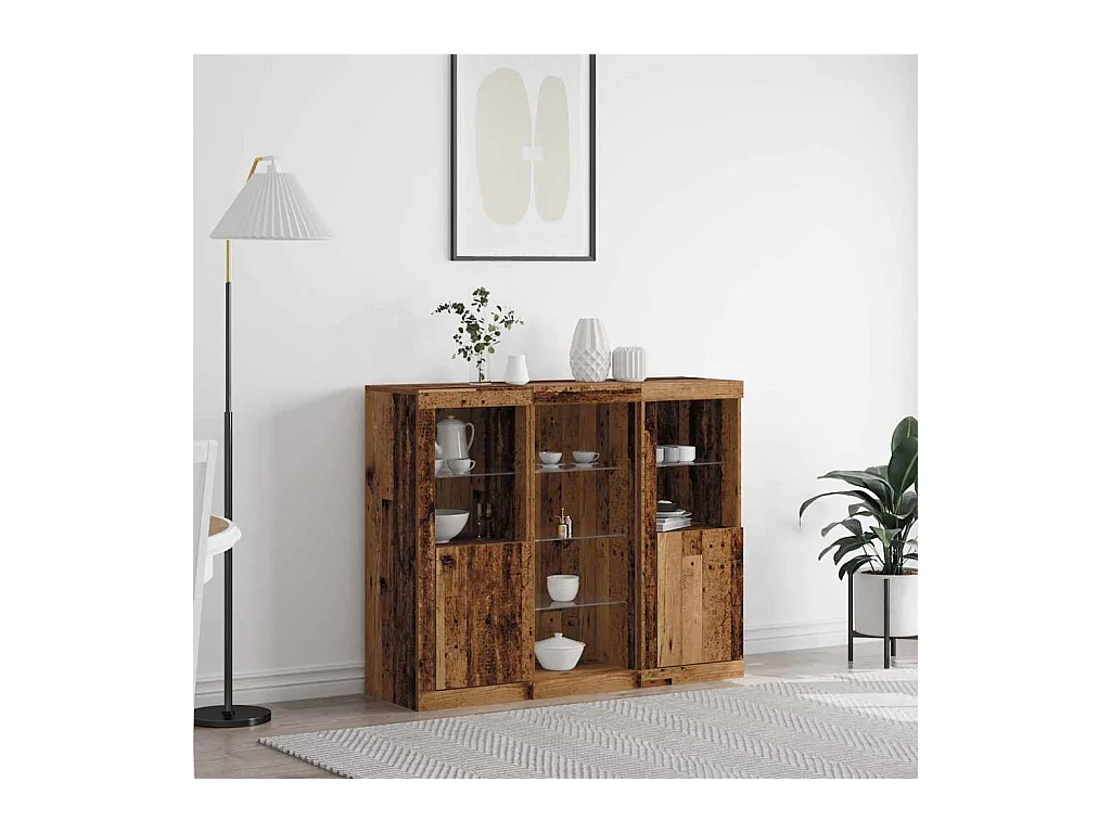 Mueble de almacenaje con luces LED madera vieja 123x37x100 cm madera de ingeniería