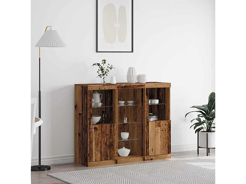 Meuble de rangement avec lumières LED vieux bois 123x37x100 cm bois d'ingénierie