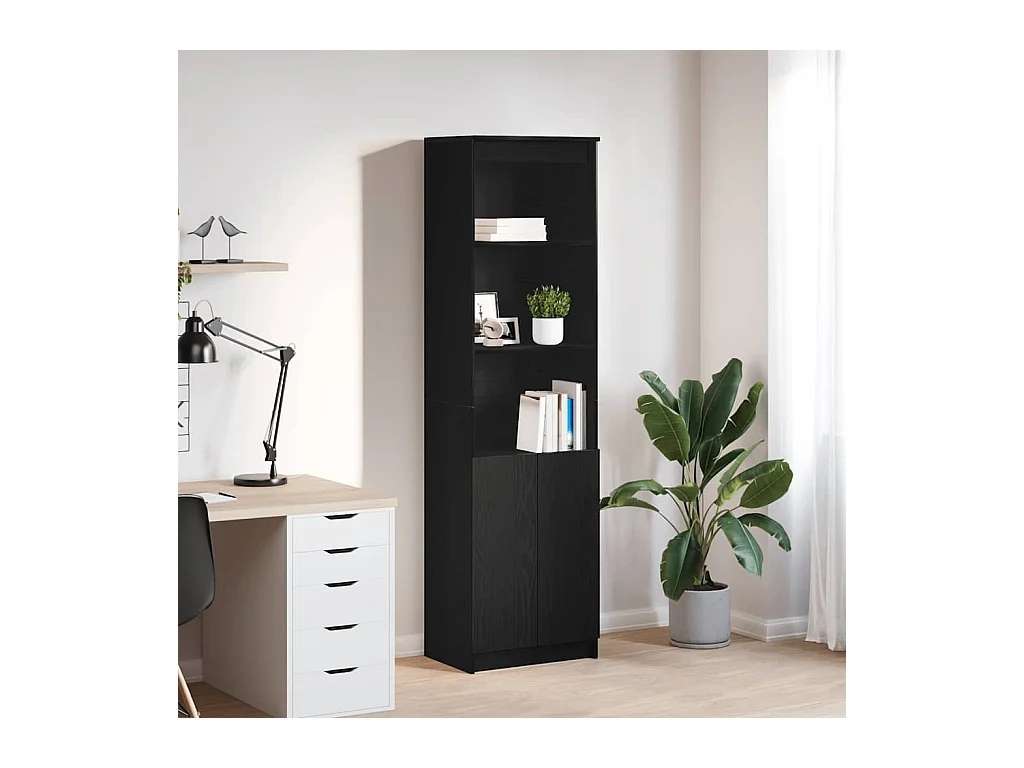 Buffet haut chêne noir 50x35x180 cm bois d'ingénierie