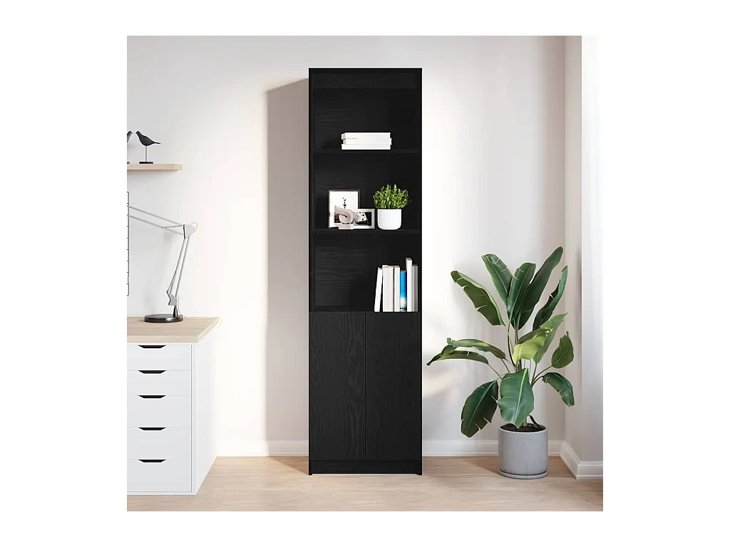 Buffet haut chêne noir 50x35x180 cm bois d'ingénierie