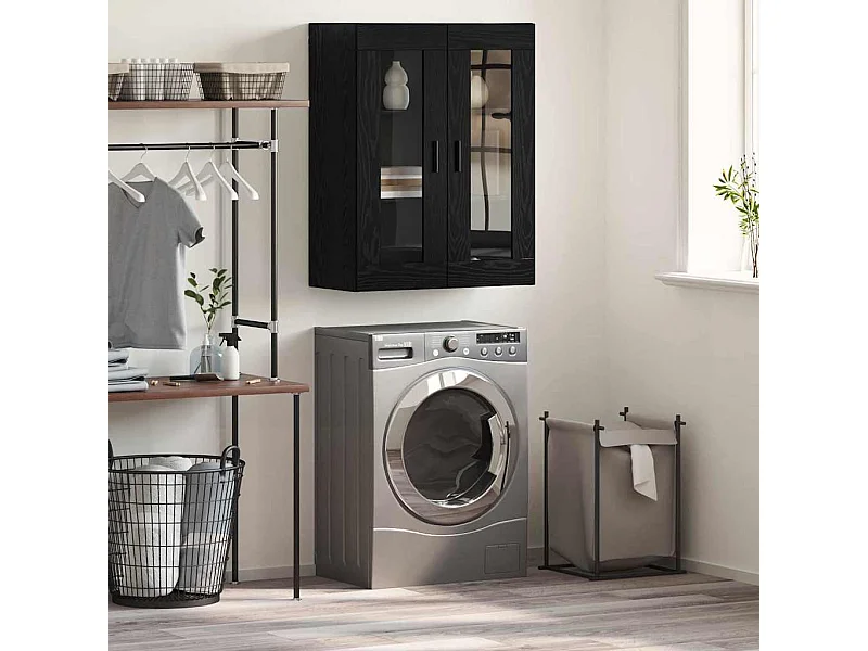 Zwarte eiken wandkast 69,5 x 34 x 90 cm bewerkt hout