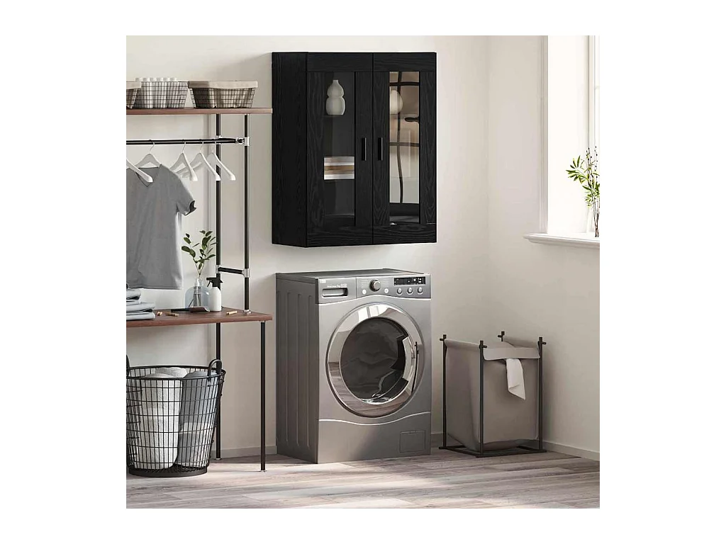 Zwarte eiken wandkast 69,5 x 34 x 90 cm bewerkt hout