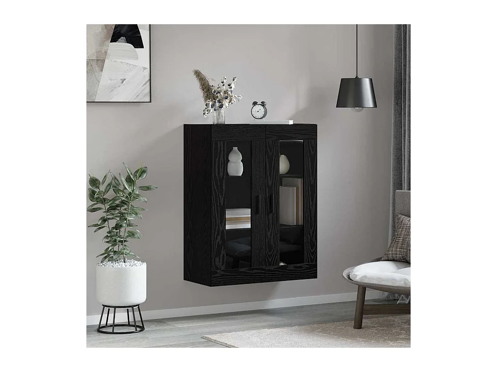 Zwarte eiken wandkast 69,5 x 34 x 90 cm bewerkt hout
