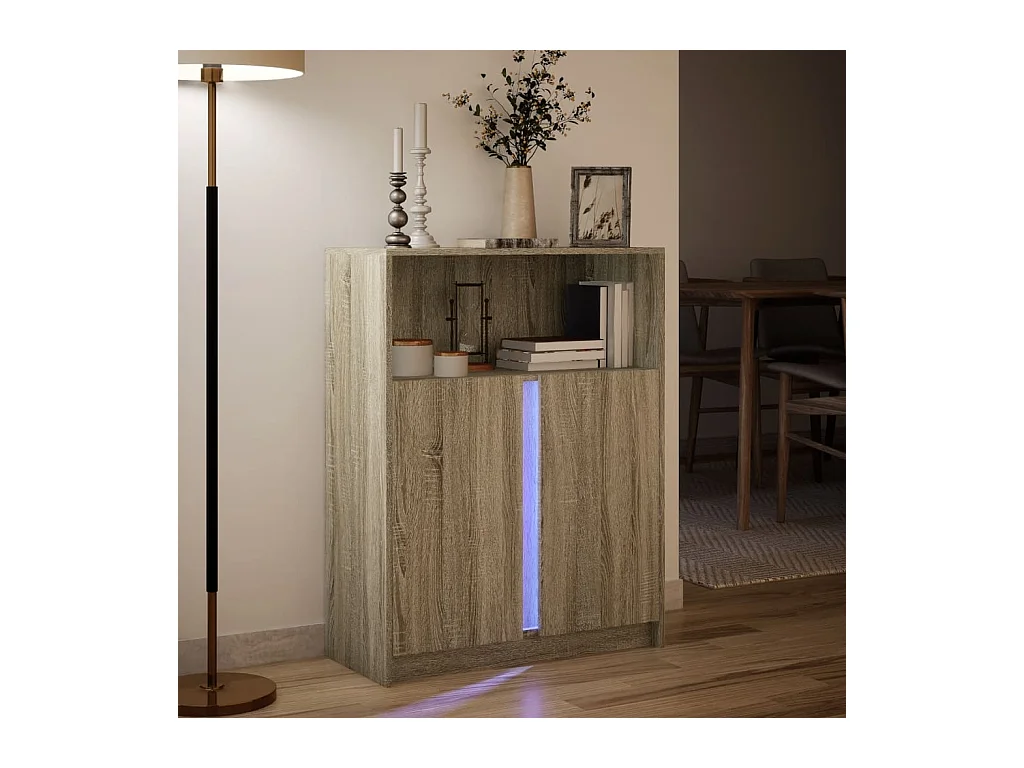 Buffet avec LED chêne sonoma 77x34x100 cm bois d'ingénierie