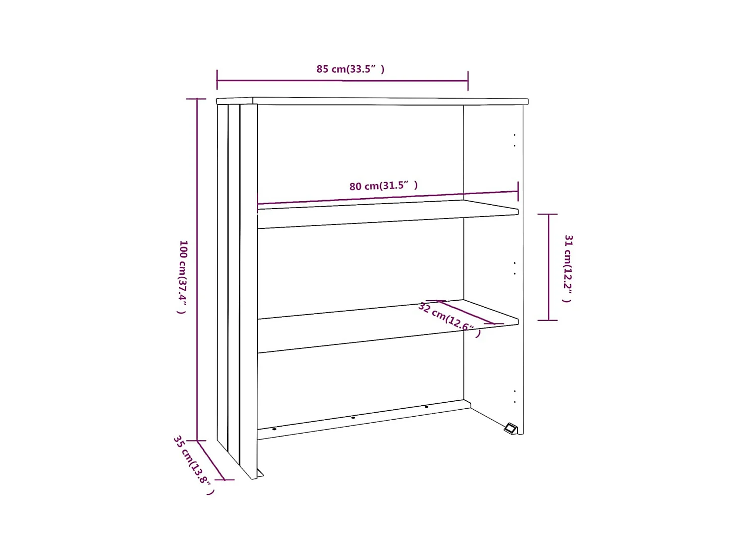Credenza HAMAR Top Marrone Miele 85x35x100 cm Legno di Pino