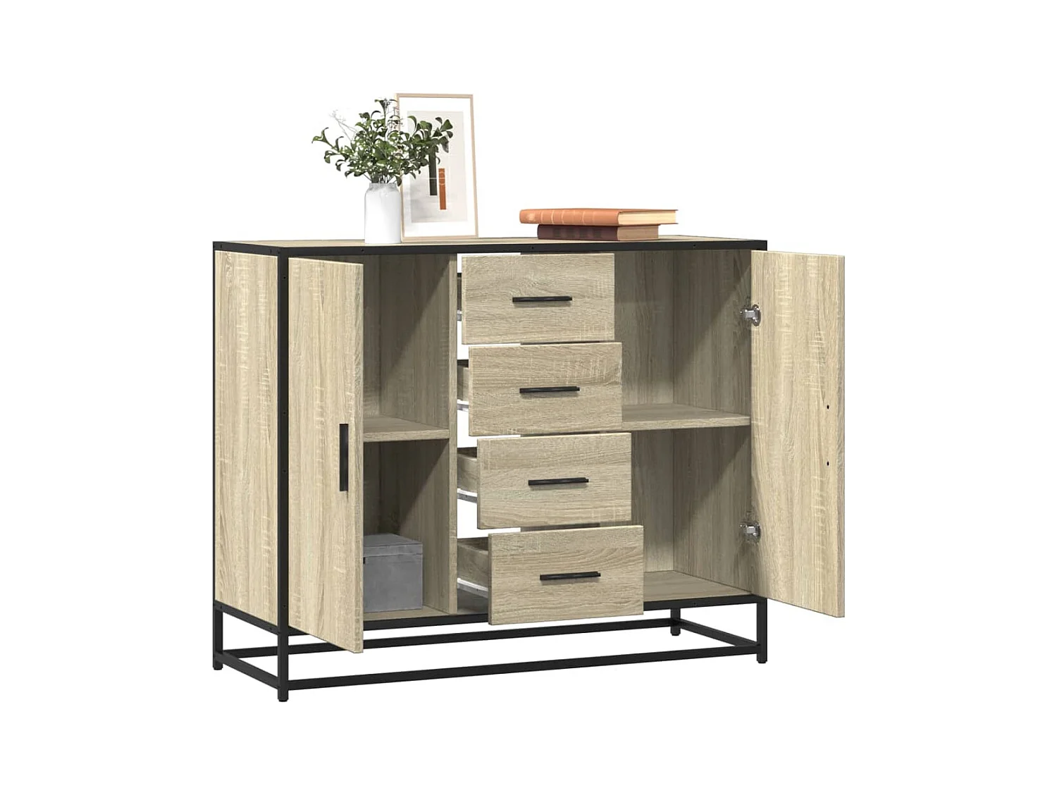 Buffet chêne sonoma 92x35x76 cm bois d'ingénierie