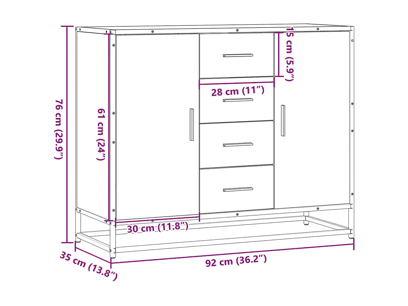 Buffet chêne sonoma 92x35x76 cm bois d'ingénierie