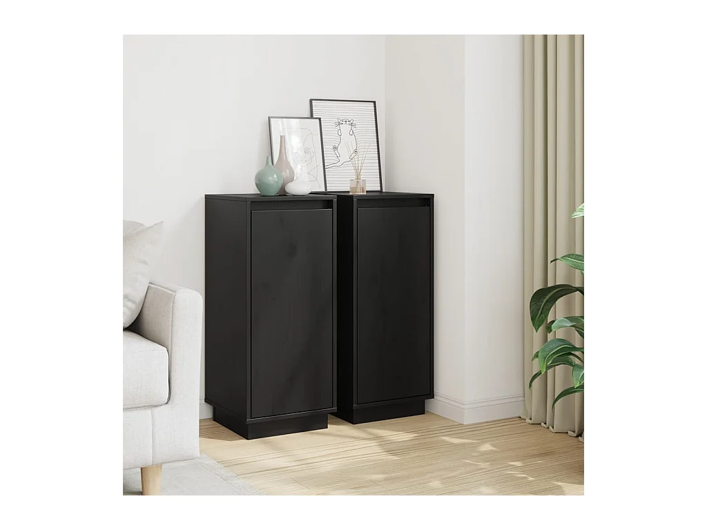 Buffets 2 pcs Noir 31,5x34x75 cm Bois massif de pin