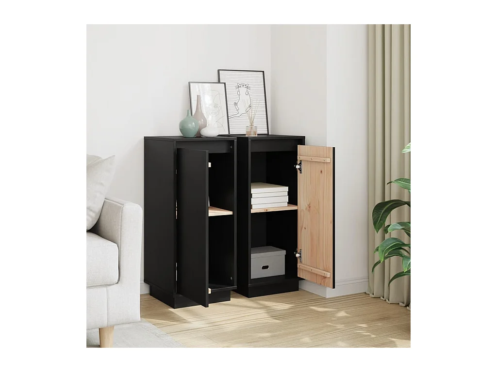 Buffets 2 pcs Noir 31,5x34x75 cm Bois massif de pin