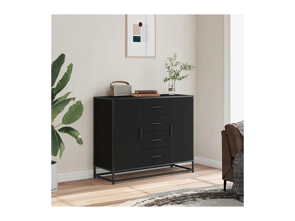 Buffet noir 92x35x76 cm bois d’ingénierie