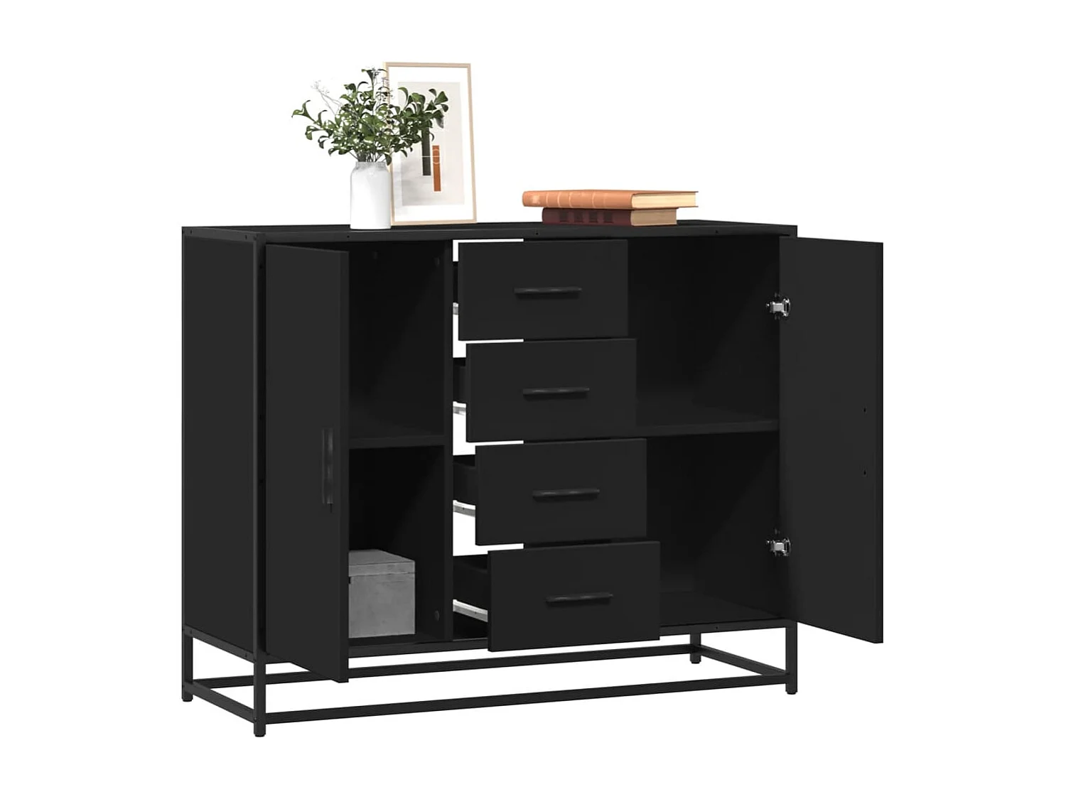 Buffet noir 92x35x76 cm bois d’ingénierie