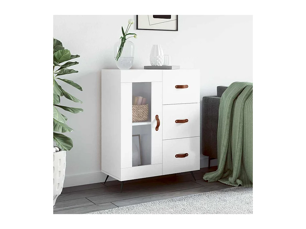 Buffet Blanc brillant 69,5x34x90 cm Bois d'ingénierie