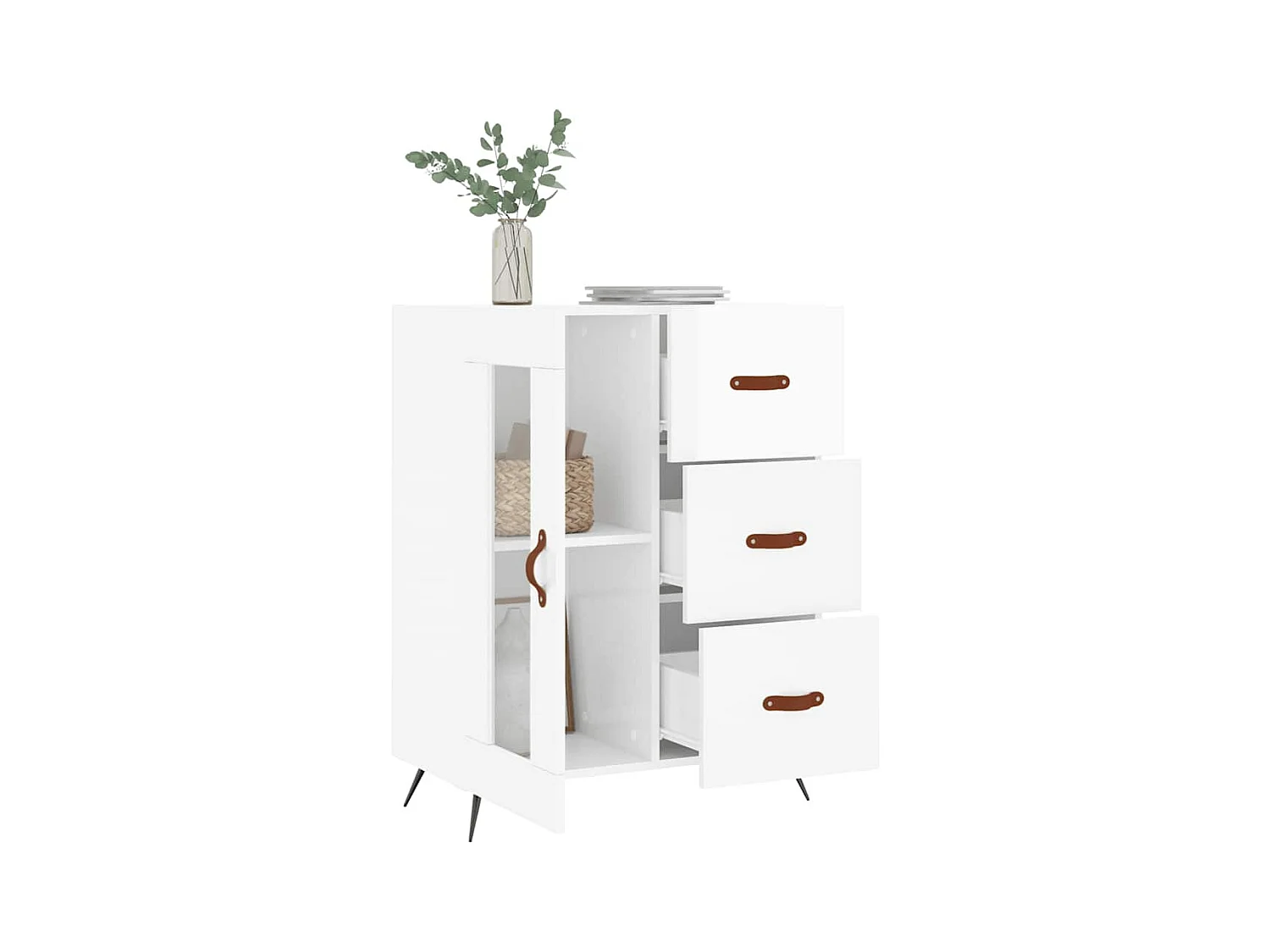 Buffet Blanc brillant 69,5x34x90 cm Bois d'ingénierie