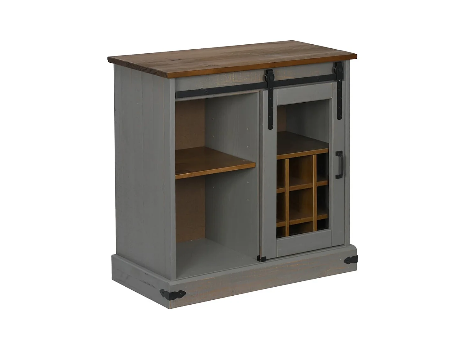 Buffet HALDEN porte coulissante gris 80x40x80 cm bois massif
