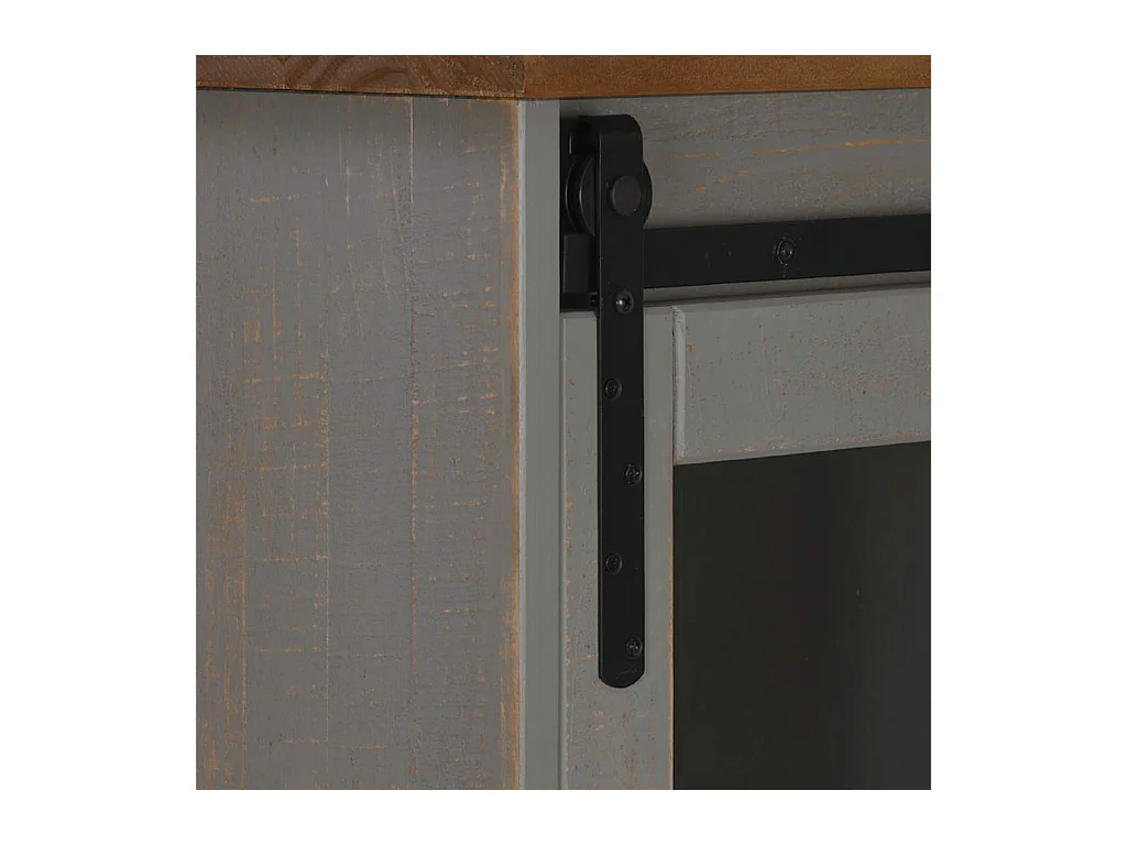 Buffet HALDEN porte coulissante gris 80x40x80 cm bois massif