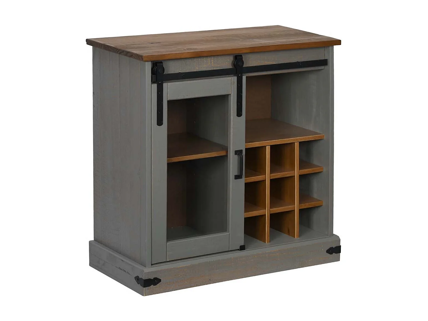 Buffet HALDEN porte coulissante gris 80x40x80 cm bois massif