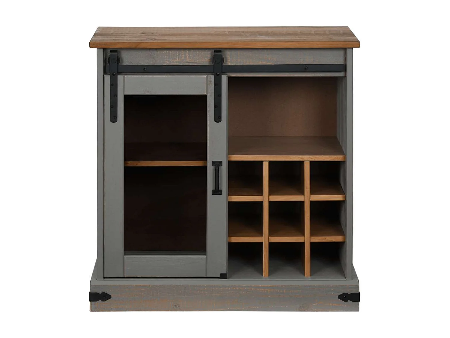 Buffet HALDEN porte coulissante gris 80x40x80 cm bois massif