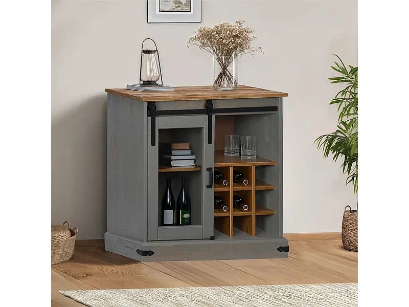 Buffet HALDEN porte coulissante gris 80x40x80 cm bois massif