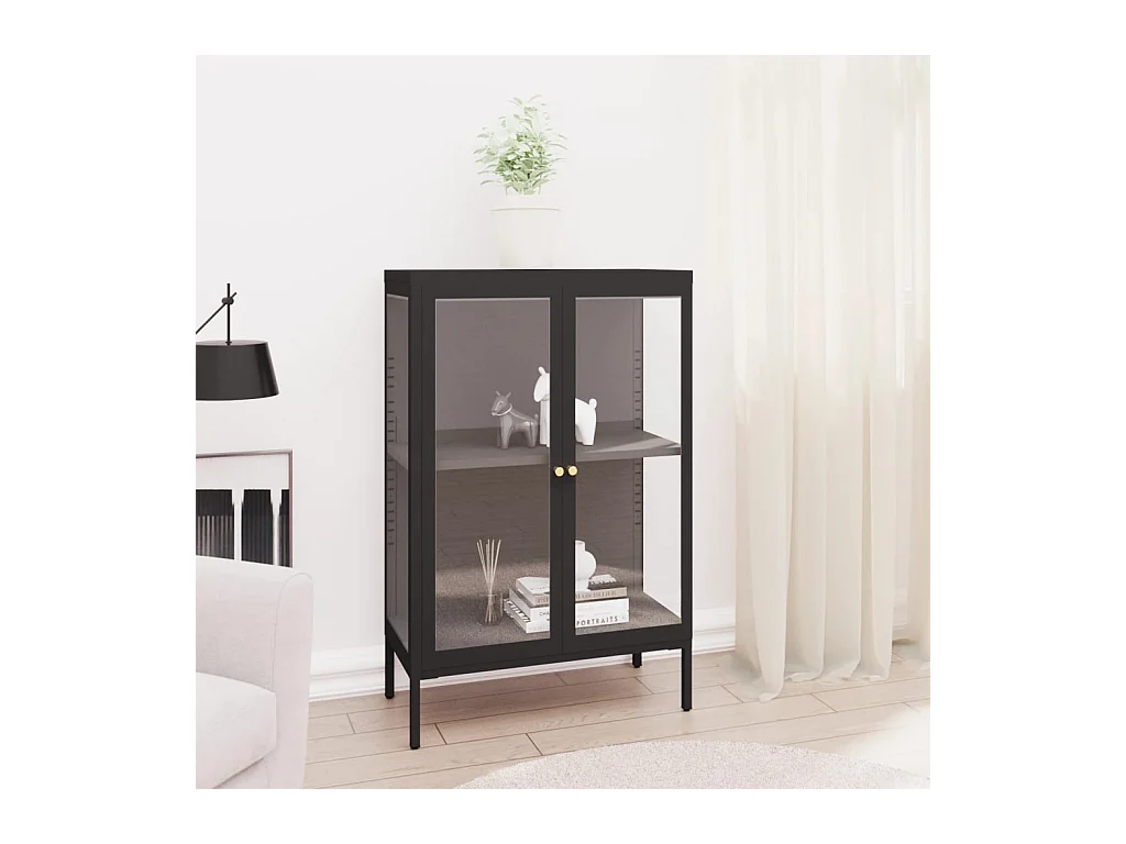 Buffet Noir 75x35x105 cm Acier et verre