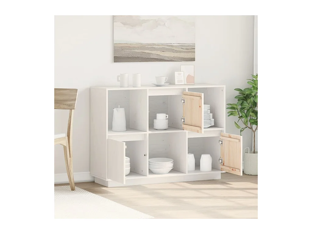 Buffet Blanc 110,5x35x80 cm Bois massif de pin