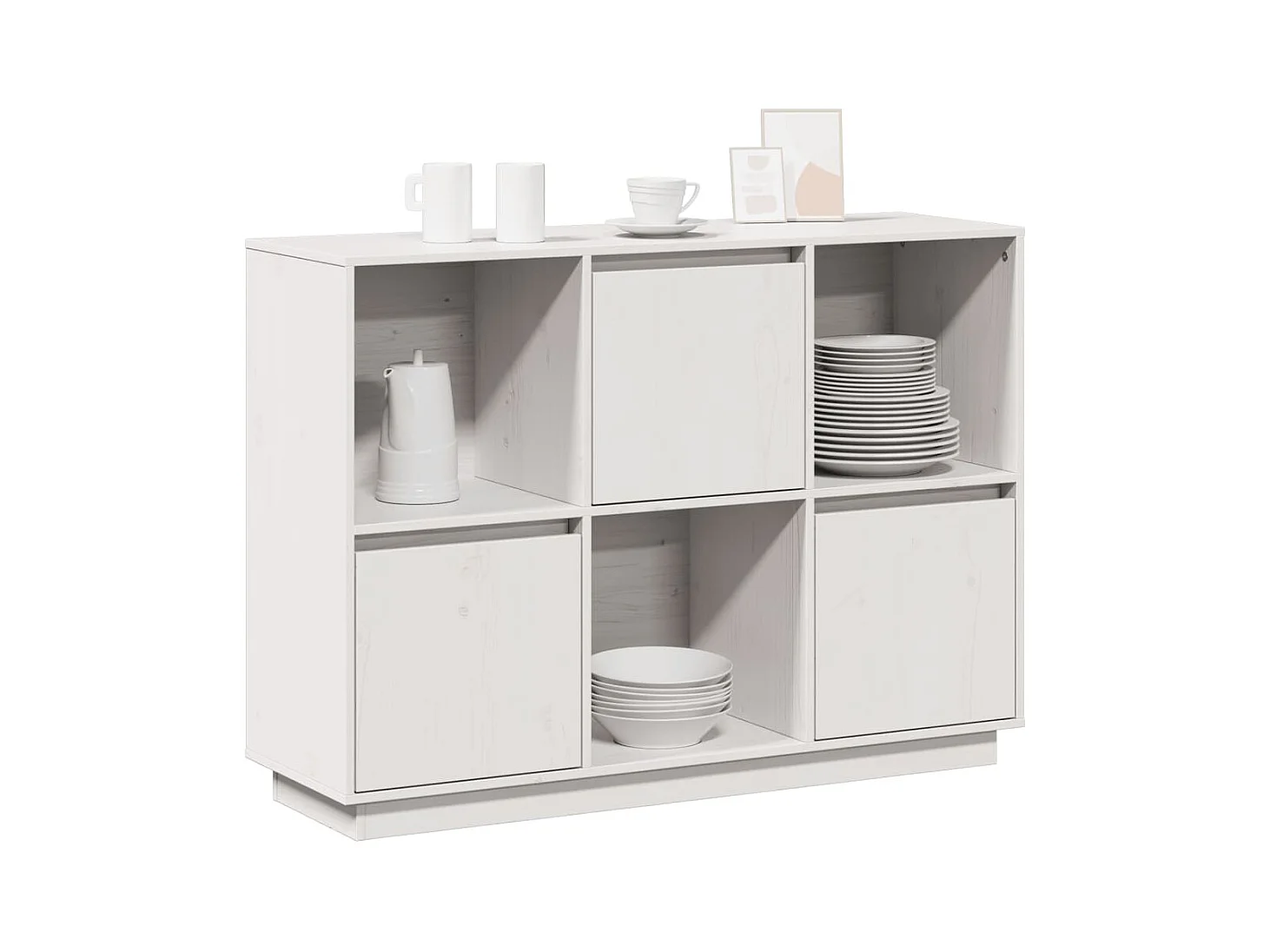Buffet Blanc 110,5x35x80 cm Bois massif de pin