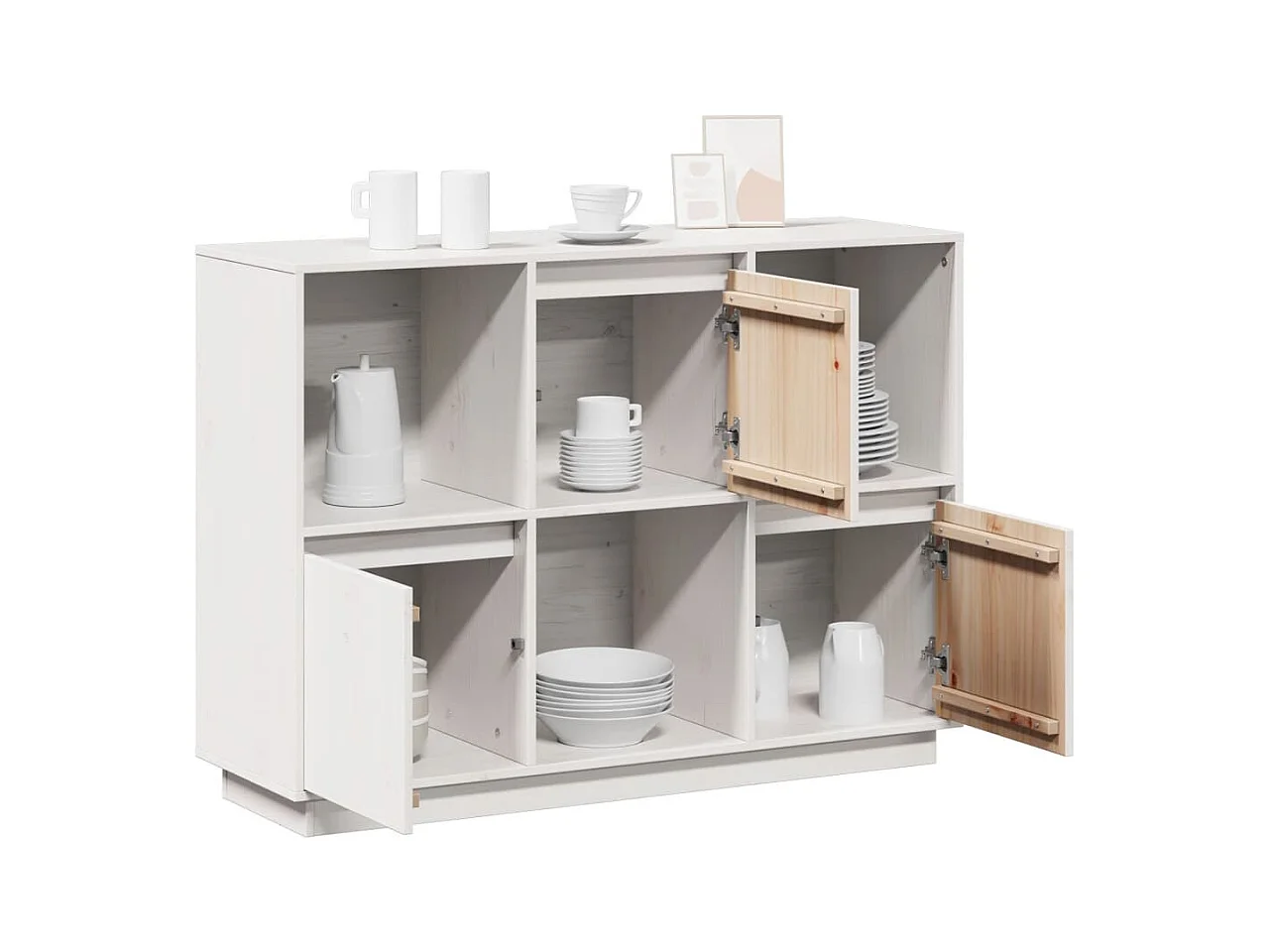 Buffet Blanc 110,5x35x80 cm Bois massif de pin