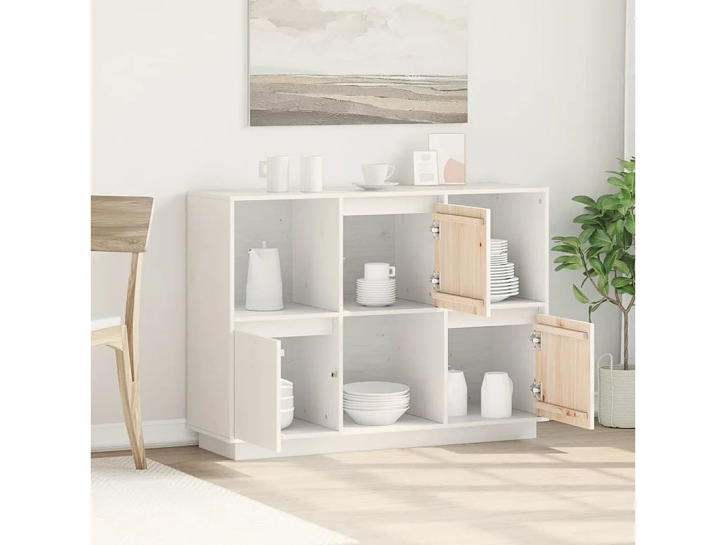 Buffet Blanc 110,5x35x80 cm Bois massif de pin
