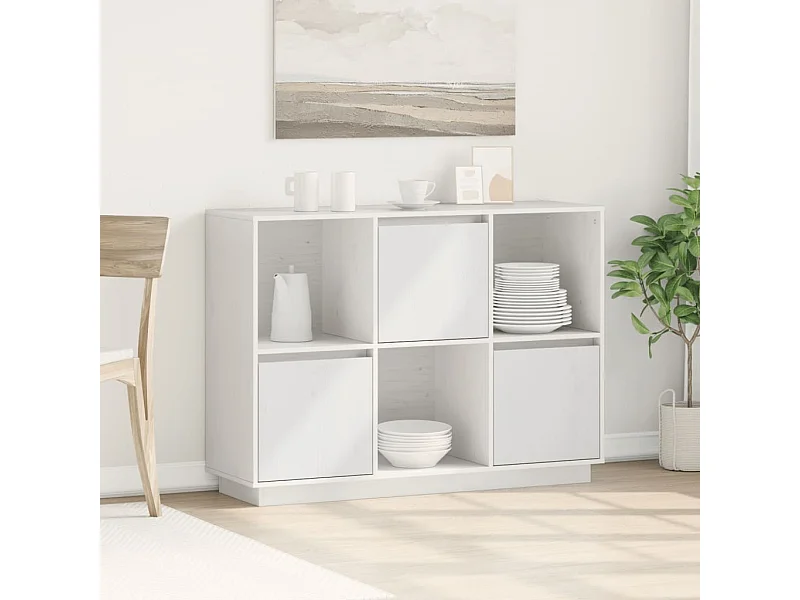 Buffet Blanc 110,5x35x80 cm Bois massif de pin