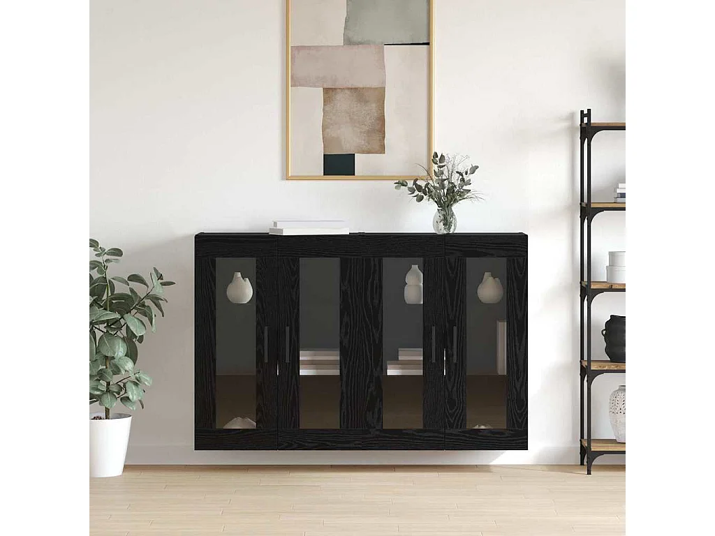 Armarios de pared 2 piezas Roble Negro 69,5 x 34 x 90 cm