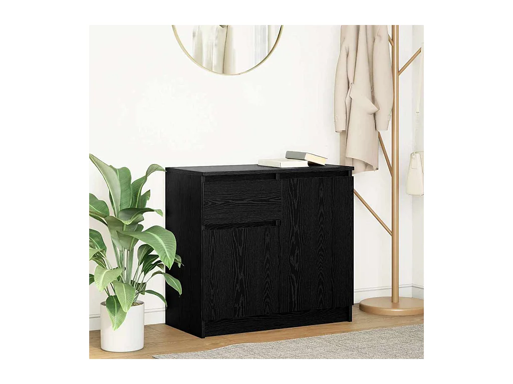 Dressoir met lade zwart eiken 71x35x65 cm bewerkt hout