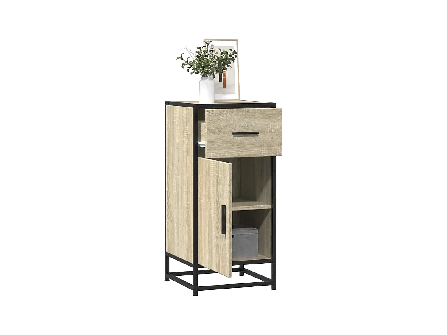 Buffet chêne sonoma 35,5x35x76 cm bois d'ingénierie et métal