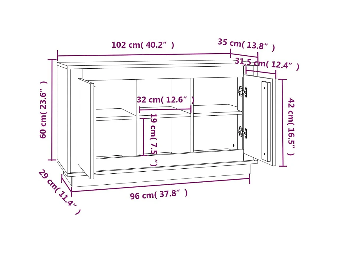 Buffet chêne marron 102x35x60 cm bois d'ingénierie