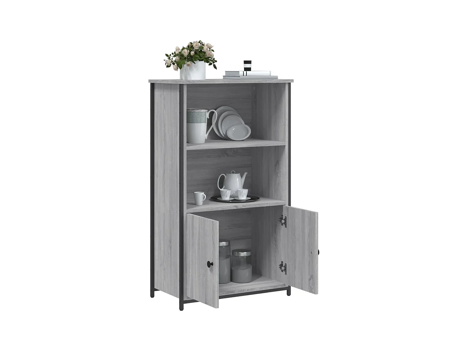 Sonoma grijs hoog dressoir 62x32x103,5 cm bewerkt hout