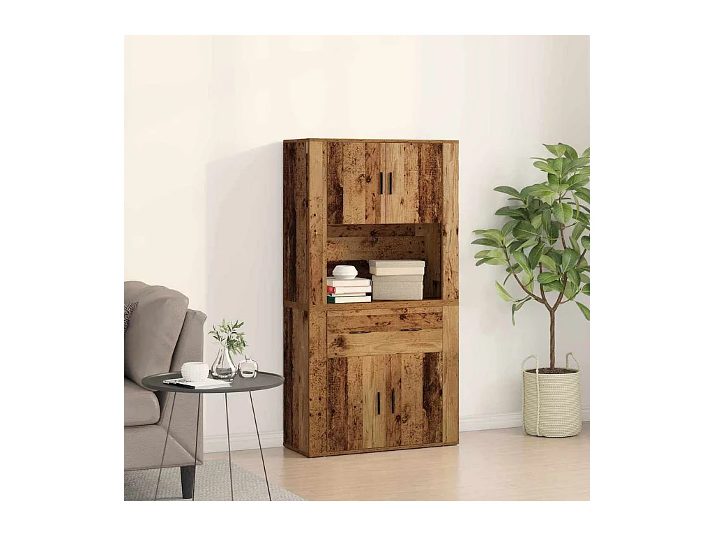 Highboard vieilli 80x33x150 cm en bois d'ingénierie