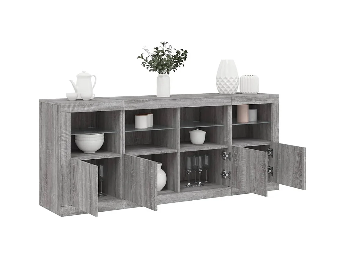 Buffet avec lumières LED sonoma gris 163x37x67 cm