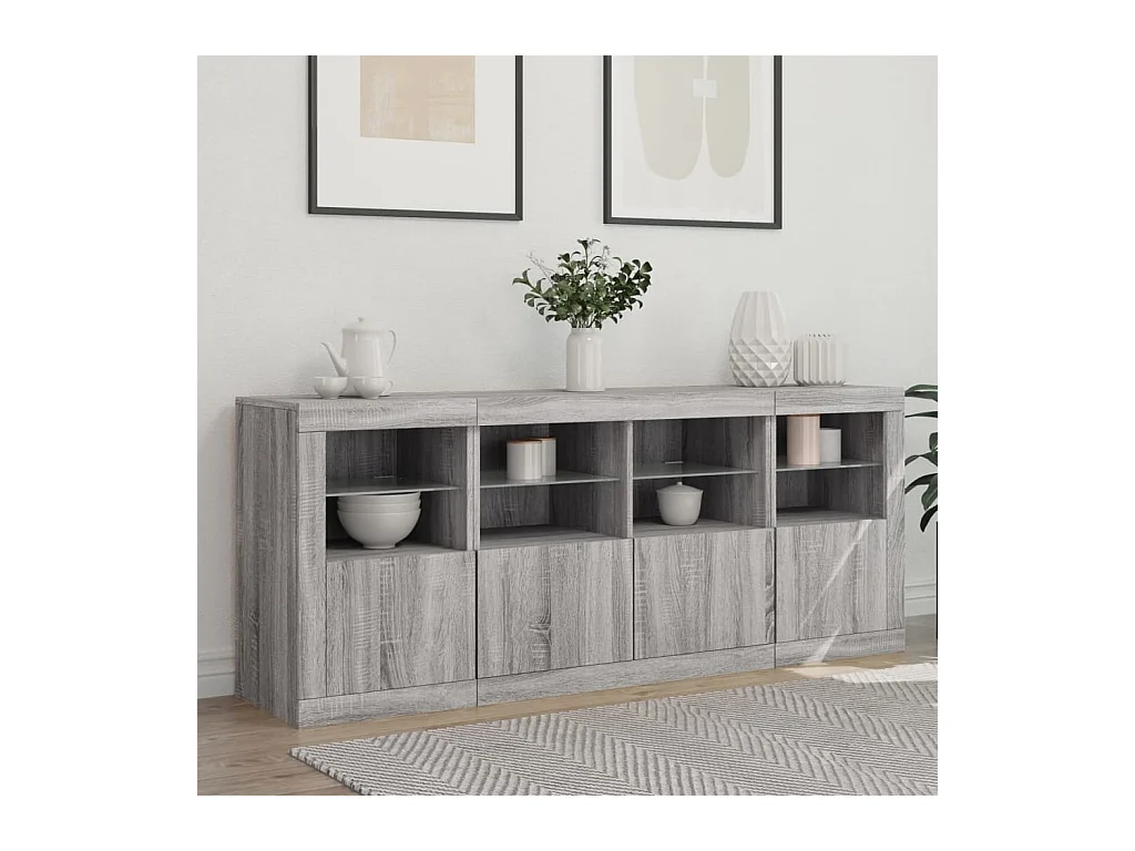 Buffet avec lumières LED sonoma gris 163x37x67 cm