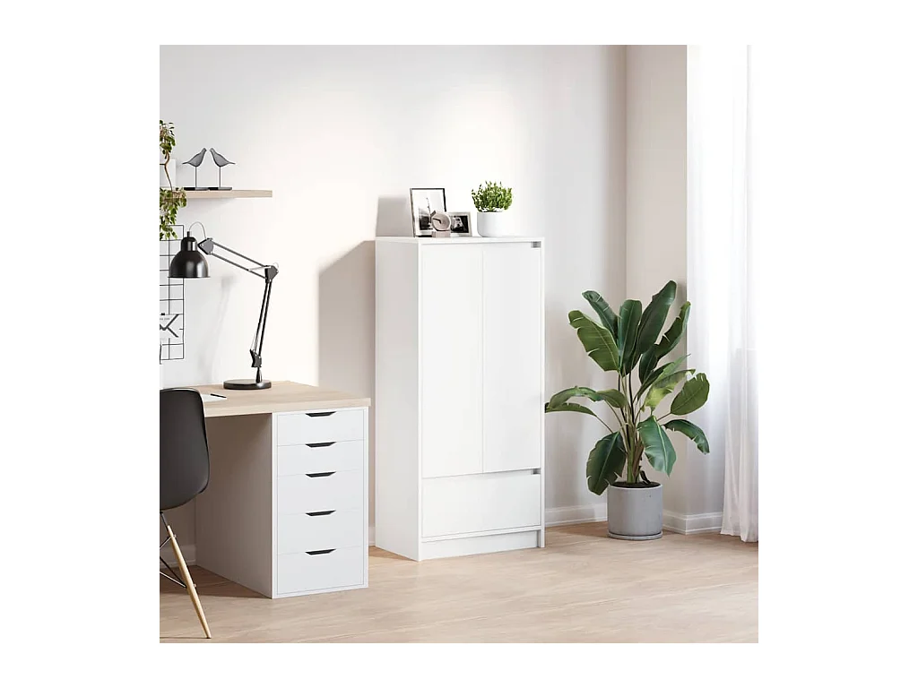 Armoire avec tiroir blanc 55,5x34x119,5 cm bois d'ingénierie