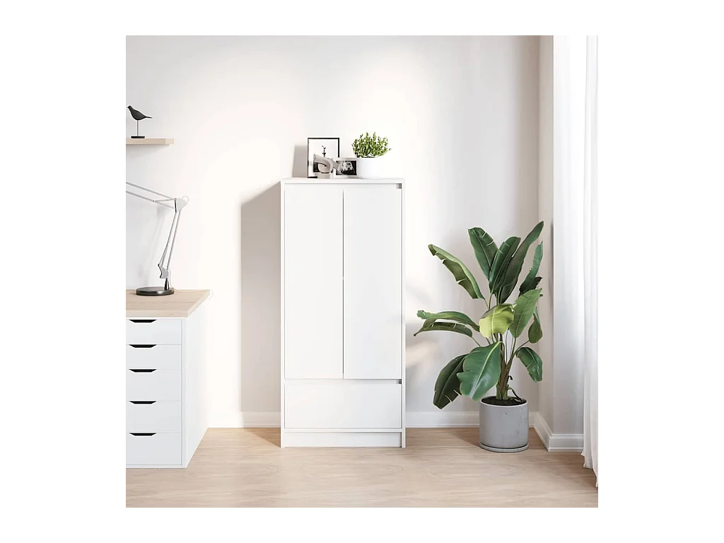 Armoire avec tiroir blanc 55,5x34x119,5 cm bois d'ingénierie
