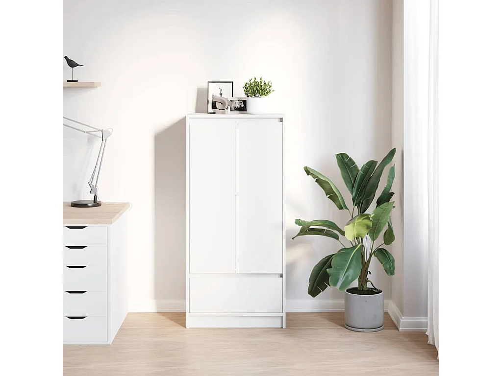 Armoire avec tiroir blanc 55,5x34x119,5 cm bois d'ingénierie