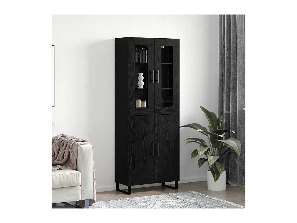 Mobile alto in rovere nero 69,5 x 34 x 90 cm in legno ingegnerizzato