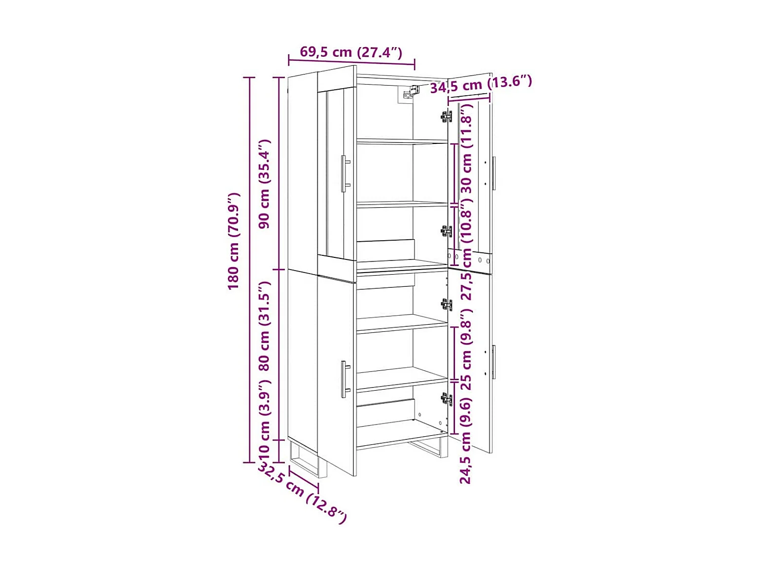 Haut Armoire Chêne noir 69,5 x 34 x 90 cm Bois d'ingénierie