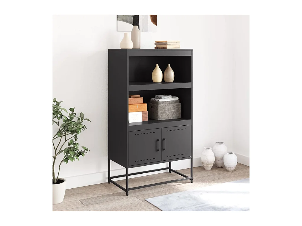 Buffet haut noir 68,5x38,5x123,5 cm acier