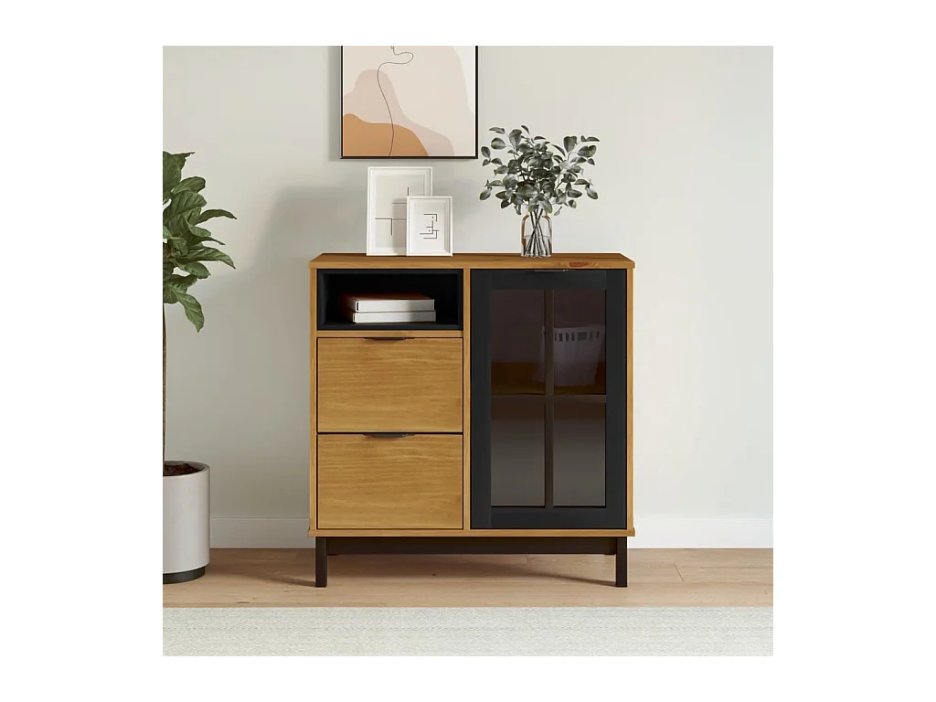 Buffet avec porte vitrée FLAM 80x40x80 cm bois massif de pin
