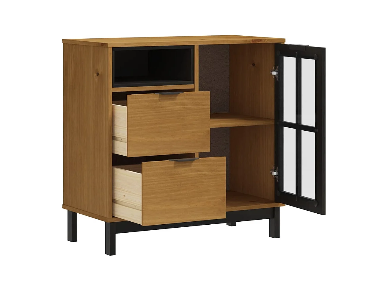 Buffet avec porte vitrée FLAM 80x40x80 cm bois massif de pin