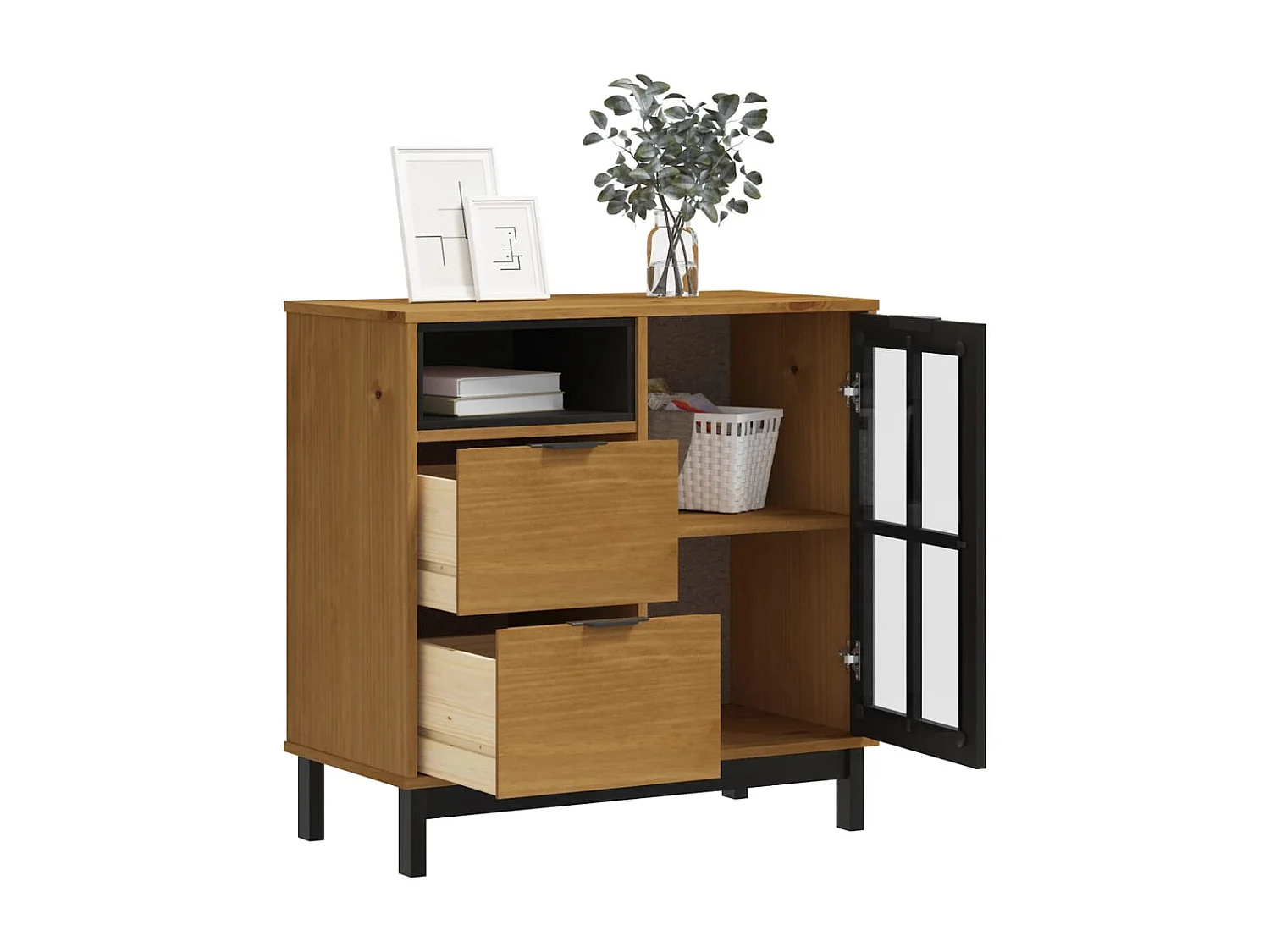 Buffet avec porte vitrée FLAM 80x40x80 cm bois massif de pin