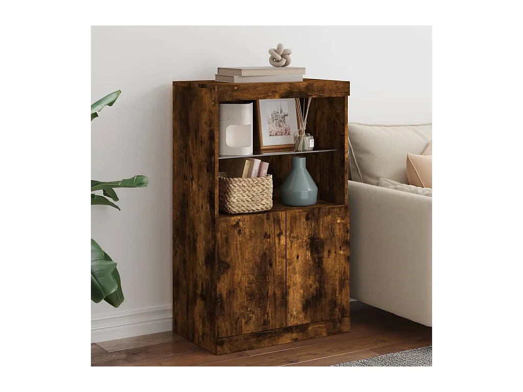 Buffet avec lumières LED chêne fumé 60,5x37x100 cm