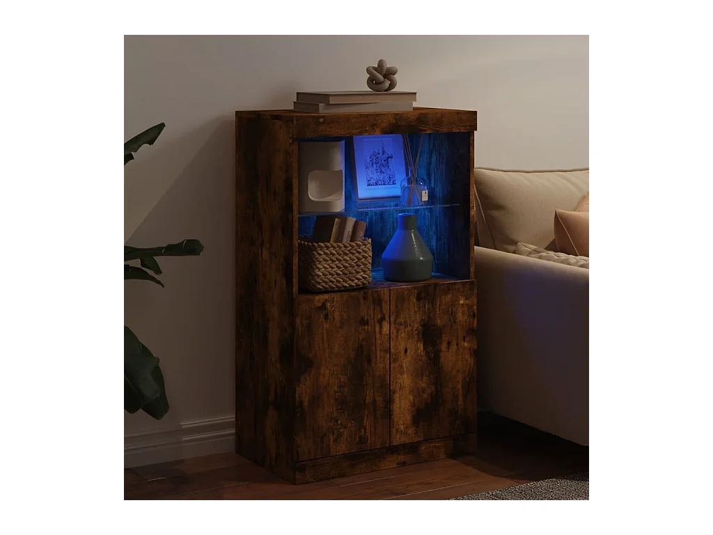 Buffet avec lumières LED chêne fumé 60,5x37x100 cm