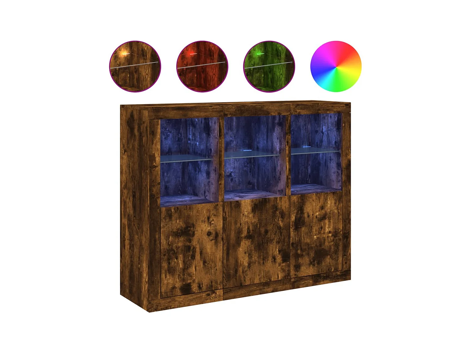 Buffets avec lumières LED 3 pcs chêne fumé bois d'ingénierie