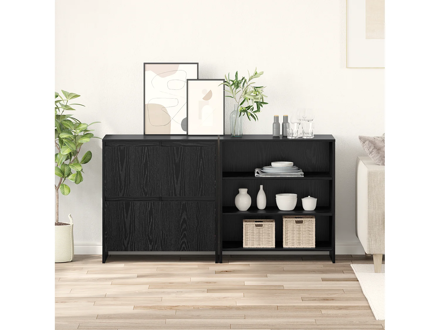 Buffet 2 pcs Chêne noir 70 x 41 x 75 cm Bois d'ingénierie