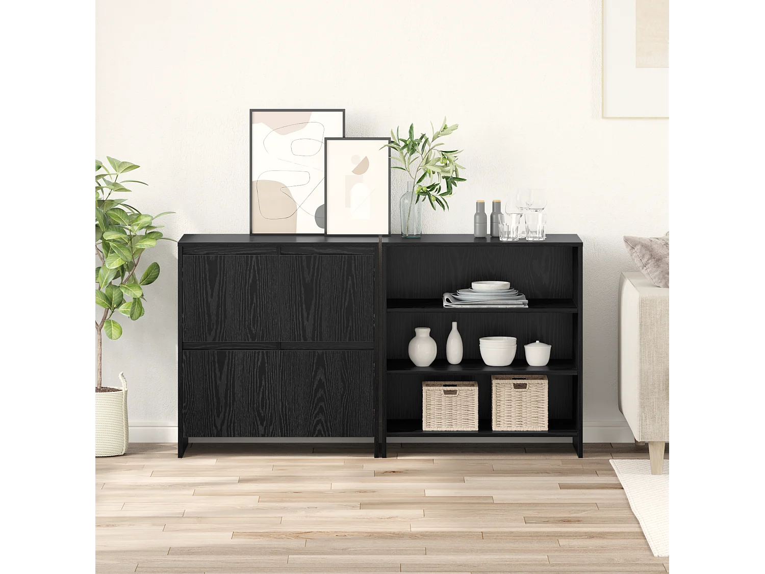 Buffet 2 pcs Chêne noir 70 x 41 x 75 cm Bois d'ingénierie